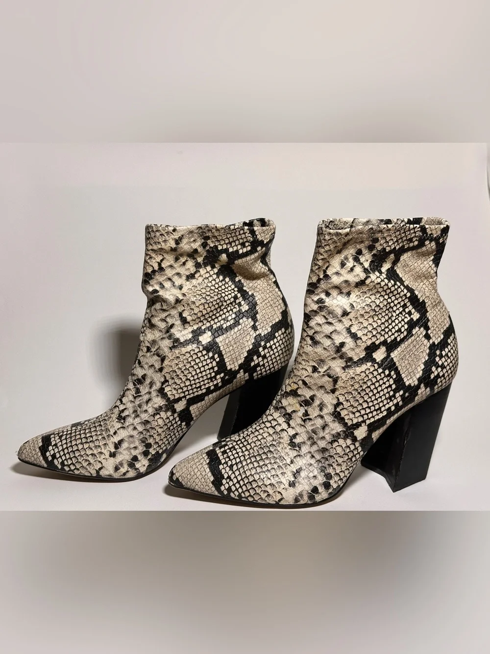 Vince Camuto Snake-Print Pointed Ankle Boots - Black & Cream